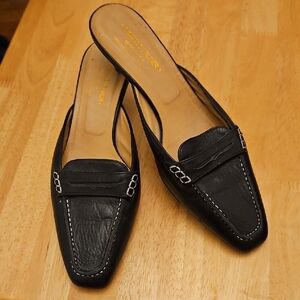 Donald J. Pliner Black Leather Slip-On Mules